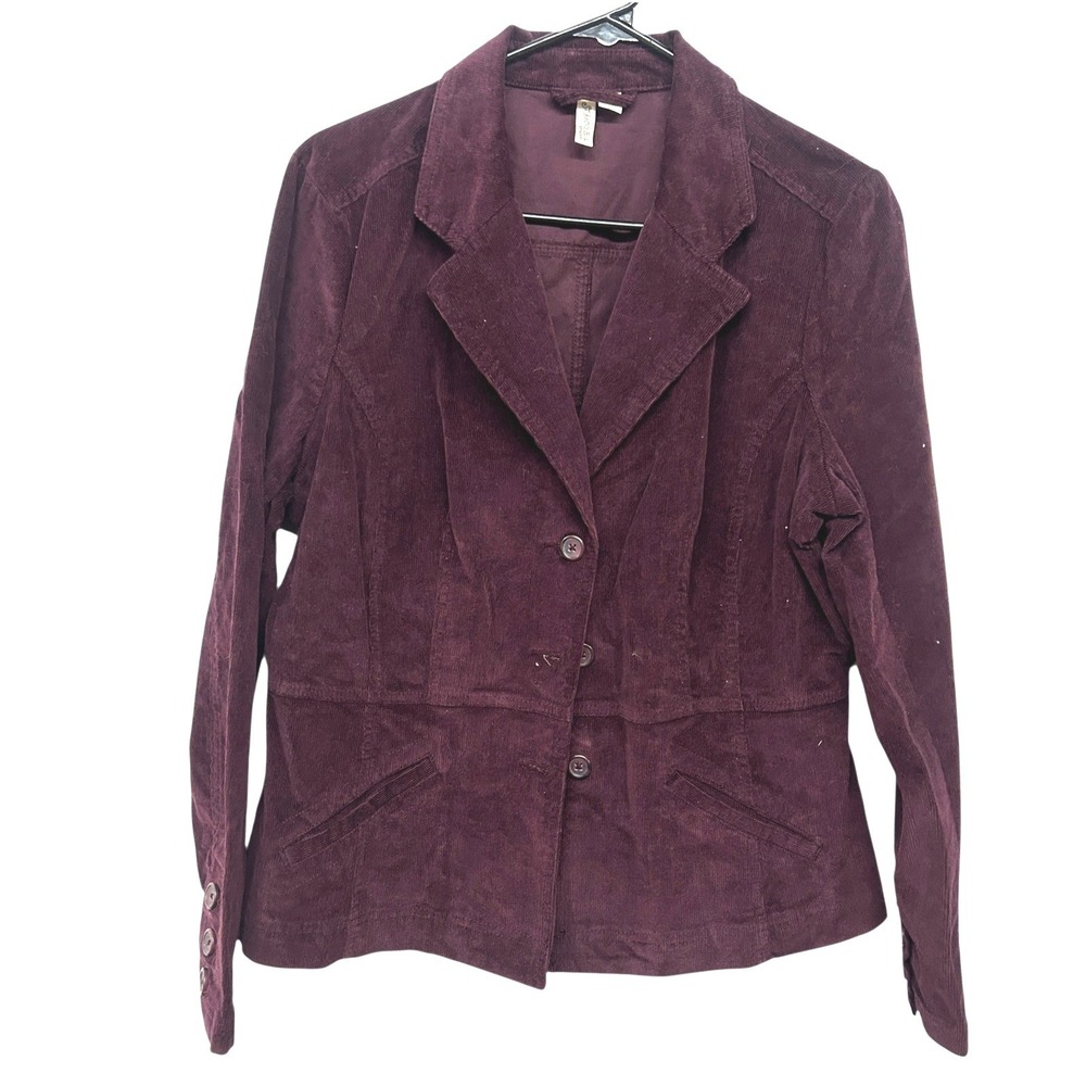 Corduroy Blazer L Tailored Button Front Burgundy Soft Utility Minimalist‎ Retro